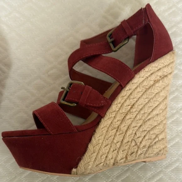 Leila Stone Rust Suede Espadrille Wedges - Picture 7 of 10